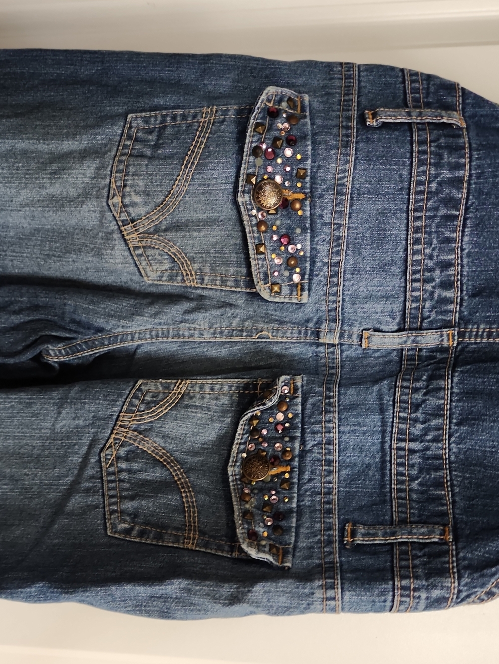 VTG Squeeze Jeans Y2K Rhinestone Bling Denim Overalls Girls Medium(10) Excellent - Picture 5 of 12